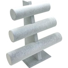 PremiumPort 3 Kademeli Gri Bileklik ve Takı Standı, Alfora Kumaş Kaplama