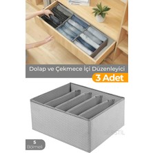 PremiumPort 3'lü 5 Bölmeli Gri Benekli Saklama Kutusu Organizer Seti