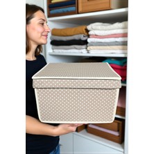 PremiumPort Bej Puantiye Çok Amaçlı Saklama Kutusu 30X40X25, Organizer ve Hurç