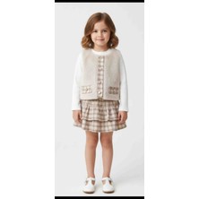 Kız Çocuk 3’lü Kombin Takım: Peluş Yelek, Fitilli Body ve Ekose Etek