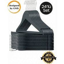 PremiumPort 24 Adet Ahşap Görünümlü Plastik A Kalite Antrasit Elbise Askısı