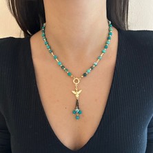 Suerte Accessories Firuze Doğal Taş Altın Aksesuar Kuş Sembol Kolye Uçlu Özel Tasarım Kadın Doğaltaş Kolye