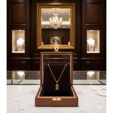 Septemmart Gold Renk Külçe Altın Figürlü Burgu Zincir Kolye