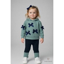 Babyden's Kız Bebek 2’li Alt Üst Taytlı Takım, Pamuklu, Kapüşonlu ,Fiyonk Detaylı ,Günlük, Çocuk Takımı