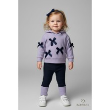 Babyden's Kız Bebek 2’li Alt Üst Taytlı Takım, Pamuklu, Kapüşonlu ,Fiyonk Detaylı ,Günlük, Çocuk Takımı