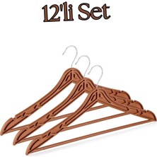 PremiumPort 12'li Ahşap Desenli Metal Başlıklı Renkli Elbise Askısı Seti