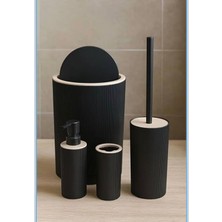 Arvale Quardi Banyo Seti Modern Çizgili - 7 Litre Kova 4 Parça Banyo Çöp Kovası Seti (Siyah)
