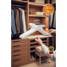 PremiumPort Beyaz Ahşap Görünümlü Plastik Askı Seti 24 Adet, Şık ve Kullanışlı