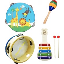 Depomiks Avm Montessori Müzik Ritim Seti Klisefon- Ahşap Zilli Tef - Zilli Marakas Müzik Aletleri