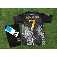 R.madridd 2023/24 Sezon Dragon Desenli Cristiano Ronaldo Konsept Çocuk Forması 3'lü Set (Black)