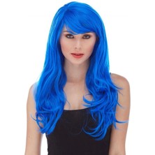 Skygo Mavi Renk Uzun Dalgalı Parti Peruğu