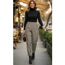 Esso Butik Kadın Büyük Beden Geometrik Desenli Jakarlı Viskon Kumaş Havuç Şalvar Pantolon