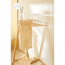 PremiumPort 12'li Ahşap Destekli Mat Pudra Pembe Metal Çocuk Elbise Askısı