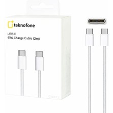 Teknofone 60W Apple Iphone Uyumlu 15 - 16 - 17  Pro - Pro Max Hasır 2 Metre Hızlı Şarj Kablosu Type-C To Type-C