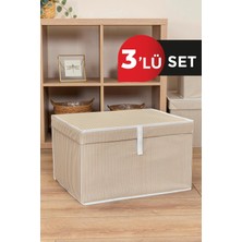 PremiumPort 3'lü Çok Amaçlı Maxi Kutu Set, Kahverengi Çizgili 50X40X30 cm