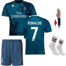 Ronaldo Turkuaz Real.madrid. 2018 Sezon Erkek Çocuk Futbol Forması  4 Set  Çorap+Bileklik Hediye