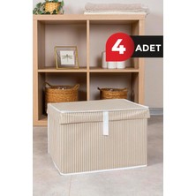 PremiumPort 4'lü Kapaklı Çok Amaçlı Mini Hurç Kutu 40X30X26 Kahverengi