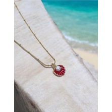 Mac Center Deniz Kabuğu Detaylı Kadın Çelik Kolye-Bayan Kolye-Kadın Kolye-Hediye Paketi Yapılır-Sevgili Kolye