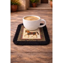 Karam Home At Desenli Siyah Püsküllü Kahve Yanı Sunum Peçetesi