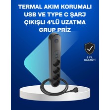 Karahanbey Akıllı Akım Dengelemeli 4’lü Çoklu Priz Type-C ve USB Çıkışlı
