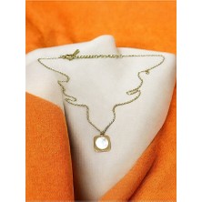 Mac Center Kare Model Doğaltaşlı Paslanmaz Çelik Gold Renk Kadın Kolye-Kadın Kolye- Kolye-Hediye