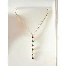 Mac Center Sıralı Renkli Kalp Çelik Y Çelik Kadın Kolye-Bayan Kolye -Kadın Kolye -Çelik Kolye-Hediye Paketli