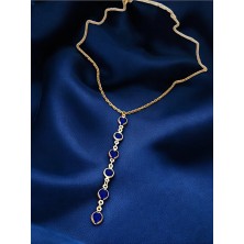 Mac Center Sıralı Lacivert Taşlı Çelik Y Çelik Kadın Kolye-Bayan Kolye -Kadın Kolye -Çelik Kolye-Hediye Paketli