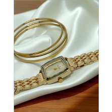 Mac Center Model Gold Renk Çelik Kordon Kadın Kol Saati ve Kombin Bileklik Seti- Saat- Bileklik