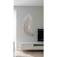 Aszen Dekor 67×26 cm Pilli Beyaz Gold Damarlı Kuş Tüyü Dekoratif Duvar Aksesuarı