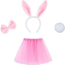 Skygo Tavşan Tacı Eteği Papyonu ve Kuyruk Kostüm  Seti Pembe Renk Çocuk Boy
