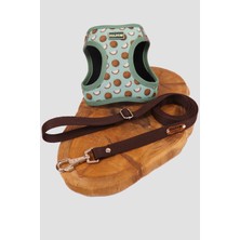 Feyza Design Ayarlanabilir Köpek Göğüs Tasma ve Gezdirme Kayışı Seti, Coconut Desenli