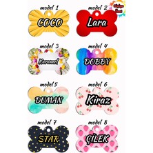 Feyza Design Kemik Şeklinde Köpek Isimliği, Tasmaya Takılabilir, Desenli ve Şık