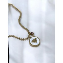 Mac Center Doğal Taşlı Kelebek Detaylı Altın Renk Paslanmaz Kararmaz Çelik Kadın Kolye