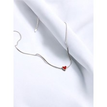 Mac Center Mini Kırmızı Kalpli Paslanmaz Çelik Gümüş Renk Kadın Kolye-Kadın Kolye- Kolye-Hediye