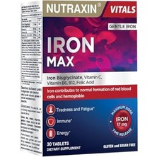 Nutraxin Iron Max 30 Tablet – Demir, C Vitamini, Folik Asit ve B12 Vitamini Içeren Takviye - Dezenfektan Hediyeli (%72 Alkol)
