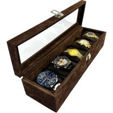 PremiumPort Diji 5'li Kahve Alcantara Saat Kutusu ve Çantası Seti