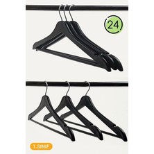 PremiumPort 24'lü Siyah Ahşap Görünümlü Elbise Askısı Seti