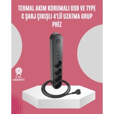 HERŞEYBURDAMODA LED Anahtarlı Akım Korumalı Çoklu Priz 4 Priz 3 USB Girişli