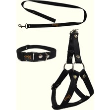 Feyza Design Küçük Irklar Için Siyah Köpek Göğüs Tasması ve Gezdirme Ipi, 30-45 cm