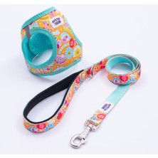 Feyza Design Renkli Emojili Kedi Köpek Göğüs Tasması ve Sevk Kayışı Seti