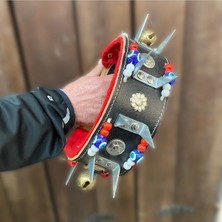 Feyza Design Geniş Kangal Çoban Köpek Tasması, 2 Zilli, Hakiki Manda Derisi