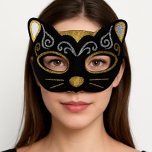 ForWhat Büro Ev Ofis Etkinlik Gösteri Kostümü Için 13X20CM Golden Silver Kadife Simli Kedi Maskesi