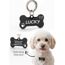 Feyza Design Parlak Siyah Çelik Köpek Kimliği, Isme Özel ve Şık Tasarım