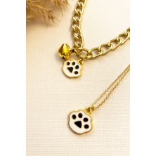 Feyza Design Yavru ve Küçük Irk Köpekler Için Siyah Pati Detaylı Ayarlanabilir Tasma ve Kolye Seti