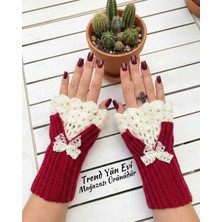 El Örgüsü Parmaksız Eldiven (Vişne Çürüğü Rengi)(S-M-L) Coton Iplikle Örülmüştür