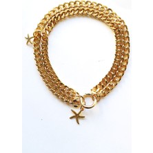 Feyza Design Çift Kat Altın Kaplama Köpek Zinciri ve Kolye, Paslanmaz, 50-70 cm