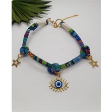 Feyza Design Mavi Bohem Köpek Kolyesi, Etnik Desenli, Nazar Boncuklu, 30-45 cm