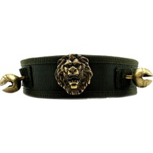Feyza Design Haki Zilli Aslan Başlı Köpek Tasması, Dayanıklı ve Şık Tasarım