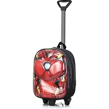 SHC4200 Anaokulu Çocuk Çekçekli Valiz Sırt Çantası Çekçekli Erkek Çocuk Demir Adam Model Çizgi Film Karakte