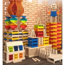 Depomiks Avm Ahşap Bloklar Eğitici Geliştirici 300 Adet Renkli Yapı Blokları Ahşap Oyuncak Zeka Oyunu Depomiks